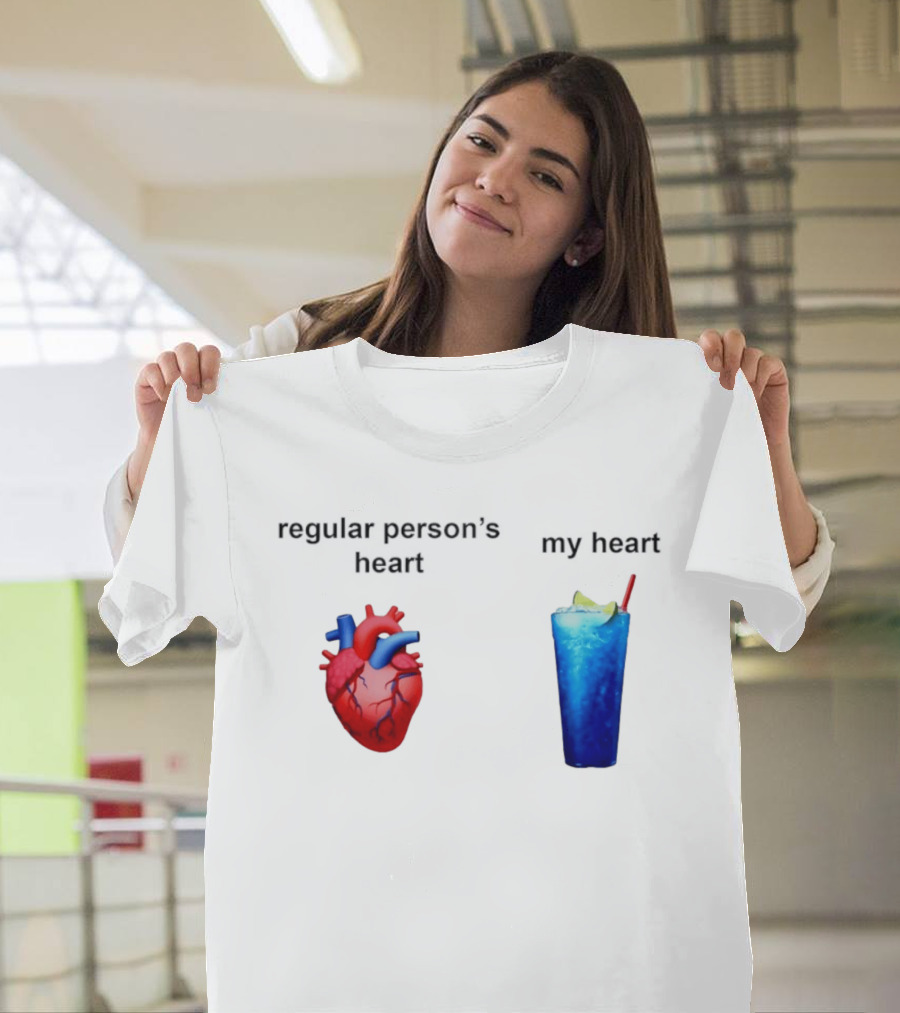 Regular Person's Heart Vs My Heart Blue Drink Emojis T-Shirt