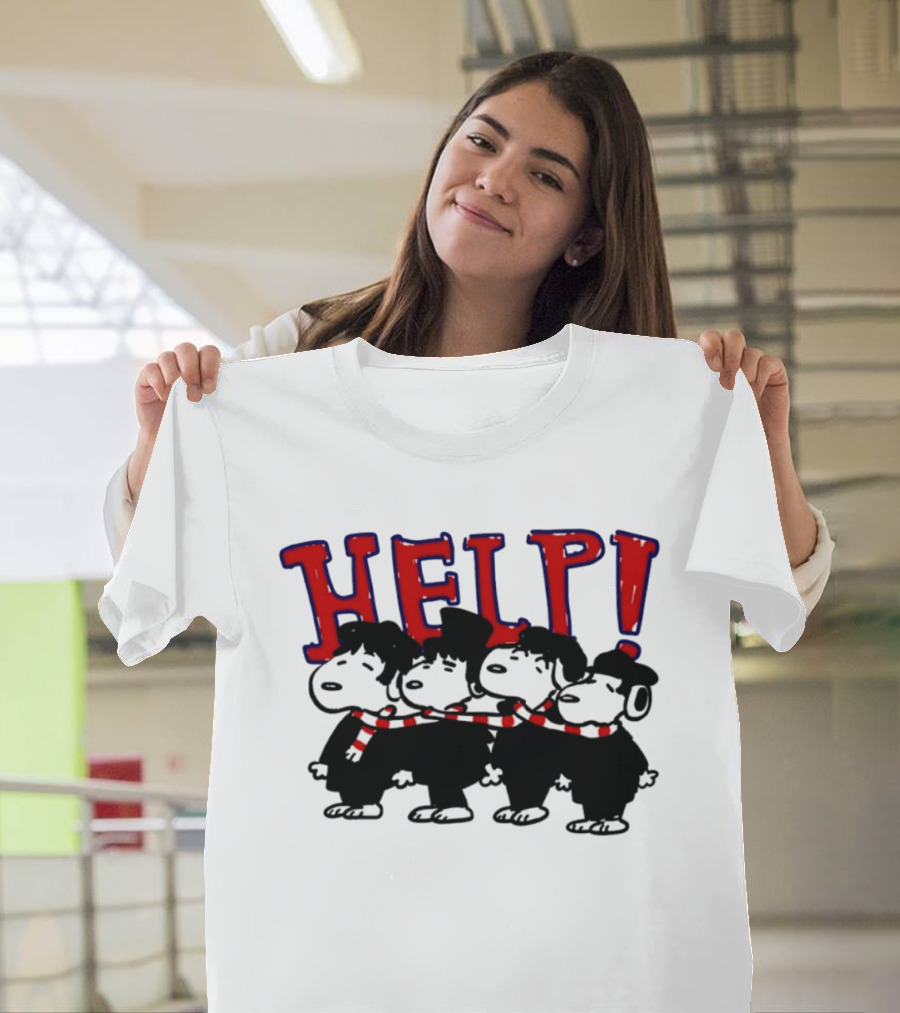 Peanuts Snoopy Beatles Help Parody Red Scarf T-Shirt