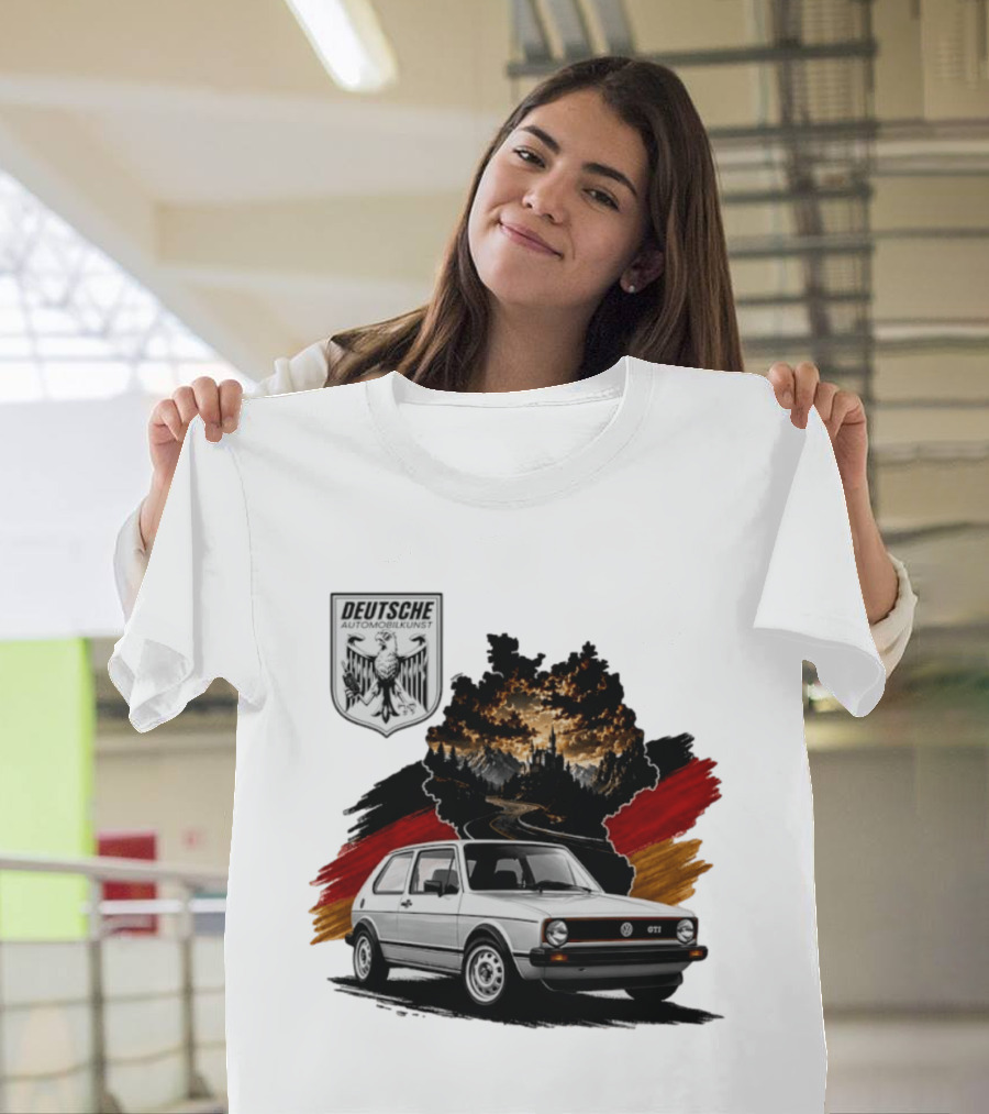 Deutsche Automobilkunst Volkswagen Golf GTI Germany Map Scenic Road Eagle Crest T-Shirt