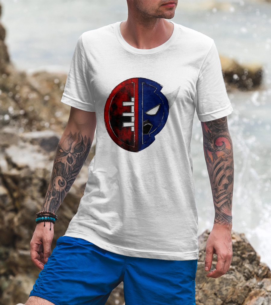 Buffalo Football Fusion Mask Emblem Red Blue Horns T-Shirt