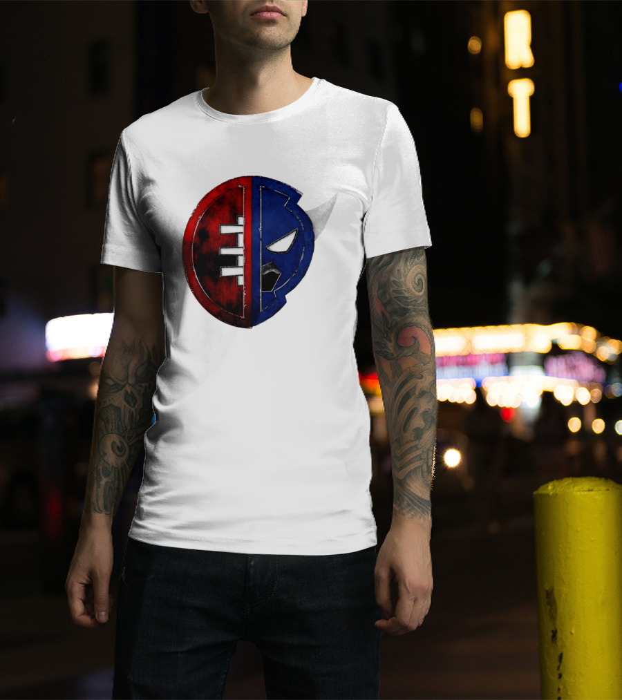 Buffalo Football Fusion Mask Emblem Red Blue Horns T-Shirt