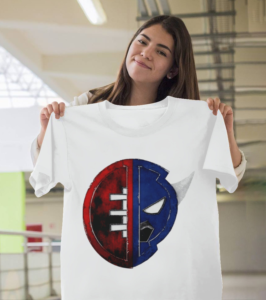 Buffalo Football Fusion Mask Emblem Red Blue Horns T-Shirt
