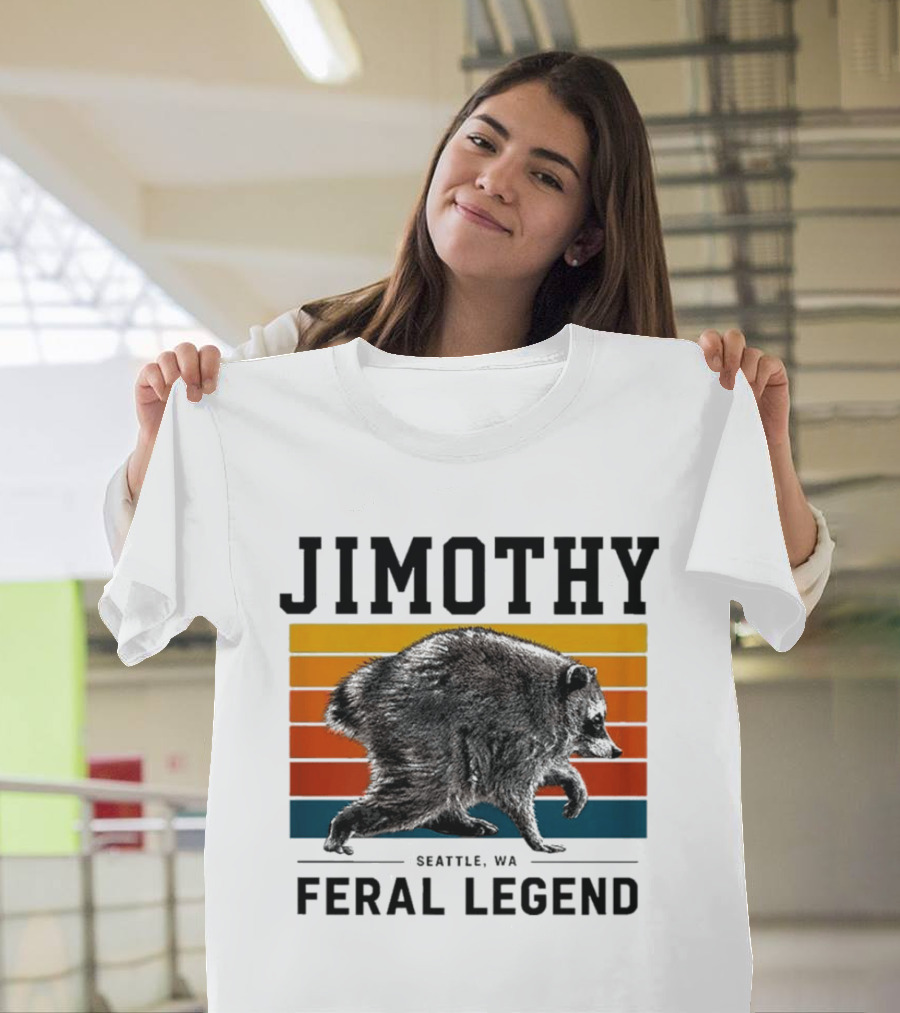Jimothy Feral Legend Seattle WA Raccoon Vintage Stripes T-Shirt