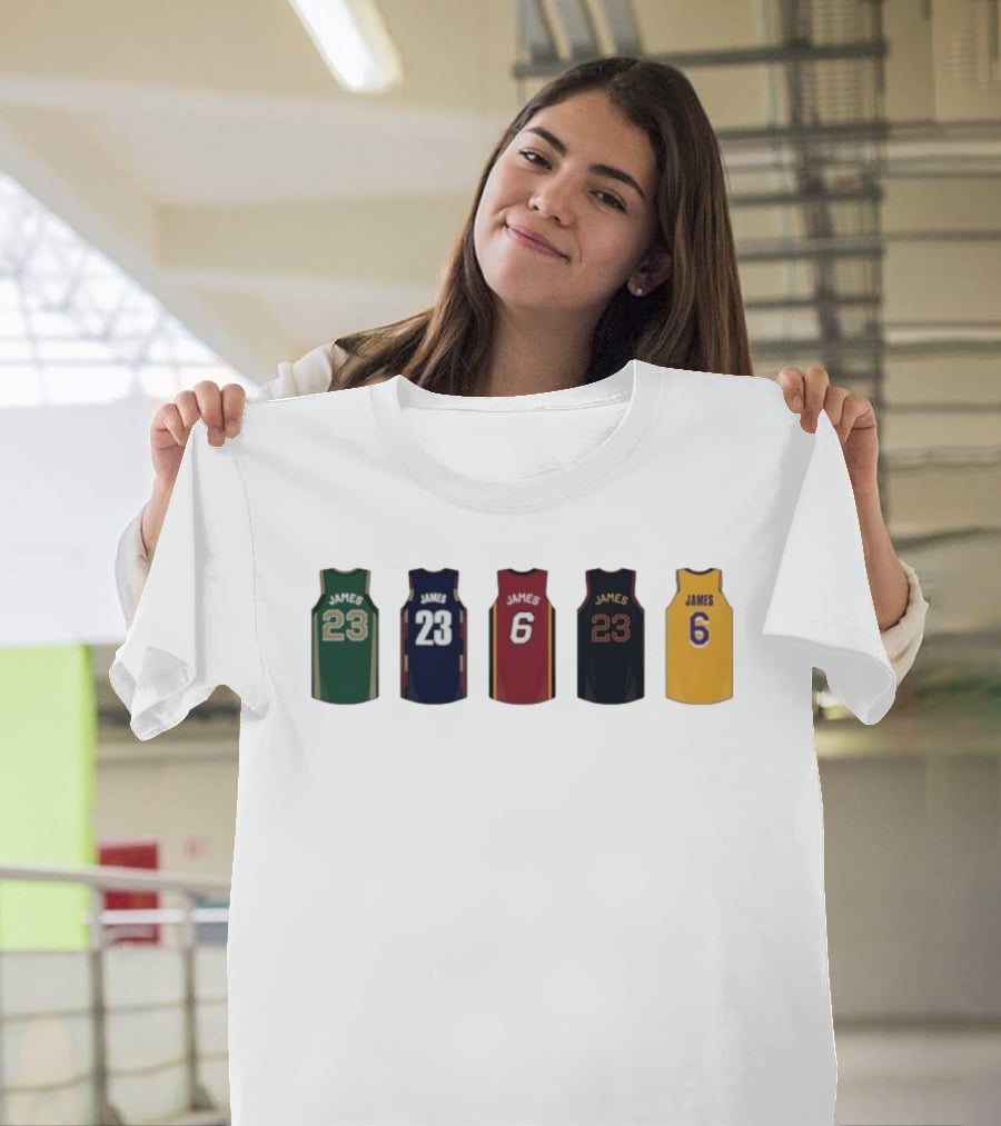 LeBron James Jersey Collection Boston Celtics Cleveland Cavaliers Miami Heat Los Angeles Lakers T-Shirt