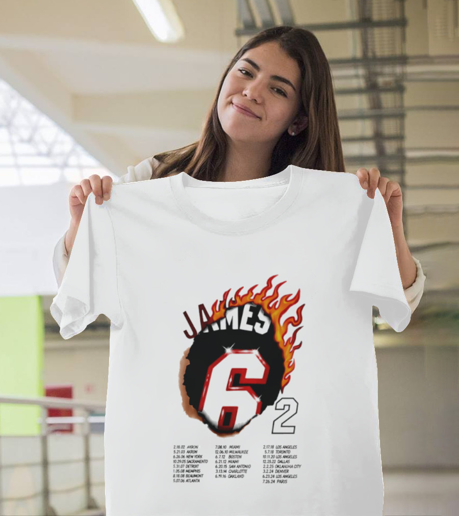 LeBron James 6 Burning Number With Game Dates T-Shirt