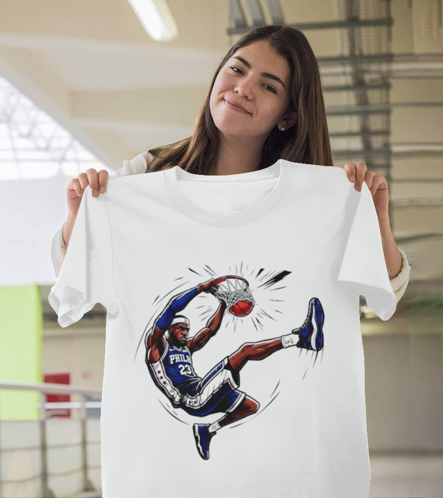 Philadelphia 76ers Phila 23 Basketball Player Dunking Action T-Shirt