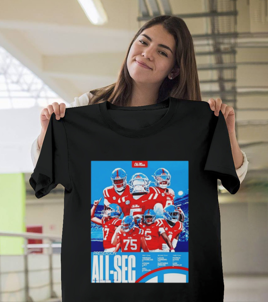 Ole Miss Rebels Preseason All SEC First Second Third Team Football Players T-Shirt