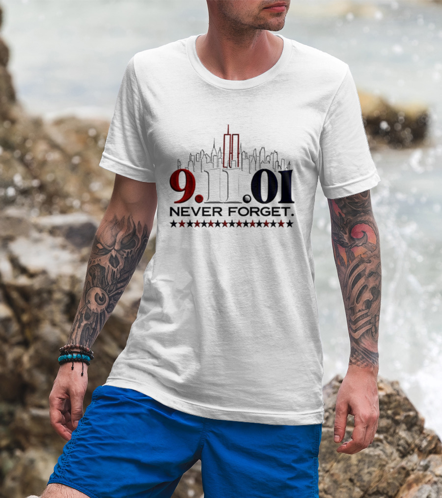 9.11.01 Never Forget New York City Skyline Twin Towers And Stars T-Shirt