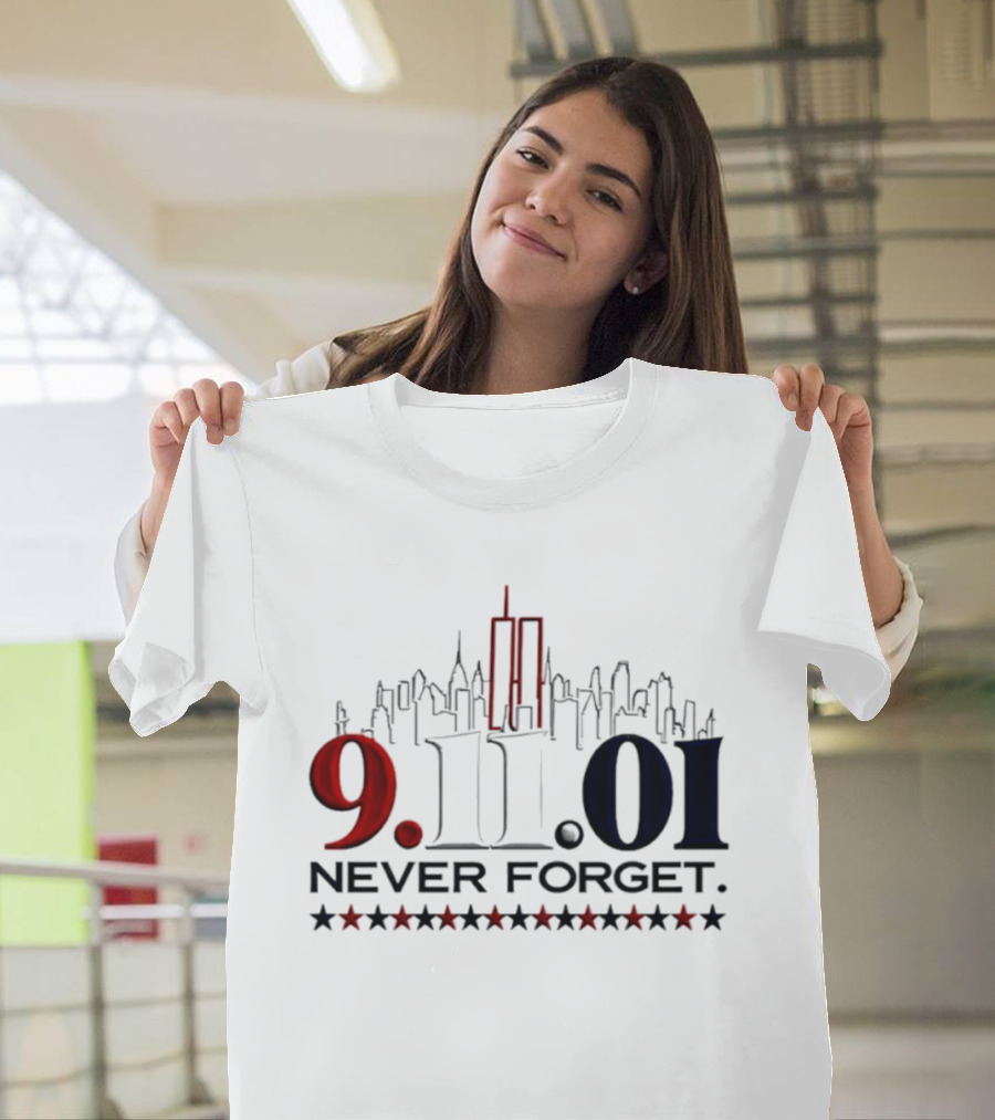 9.11.01 Never Forget New York City Skyline Twin Towers And Stars T-Shirt