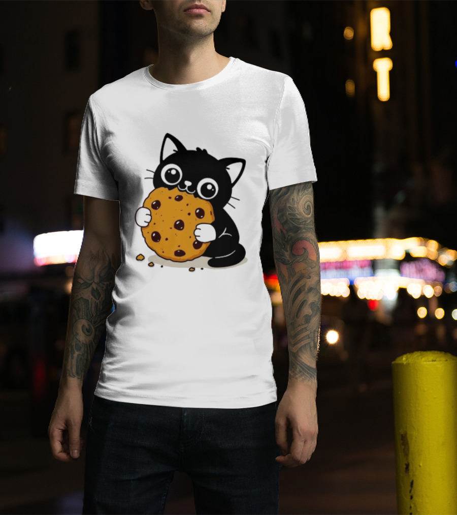 Black Cat Holding Chocolate Chip Cookie T-Shirt