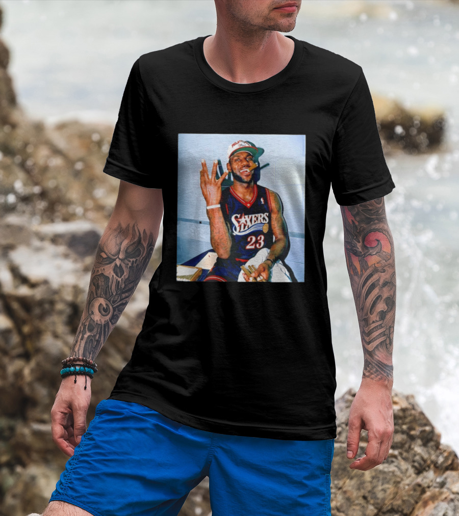 Philadelphia 76ers LeBron James 23 Cigar Photo T-Shirt
