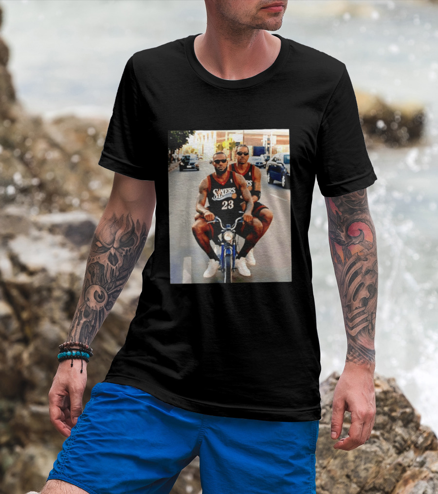 Philly Sixers LeBron James Allen Iverson Motorbike Meme T-Shirt