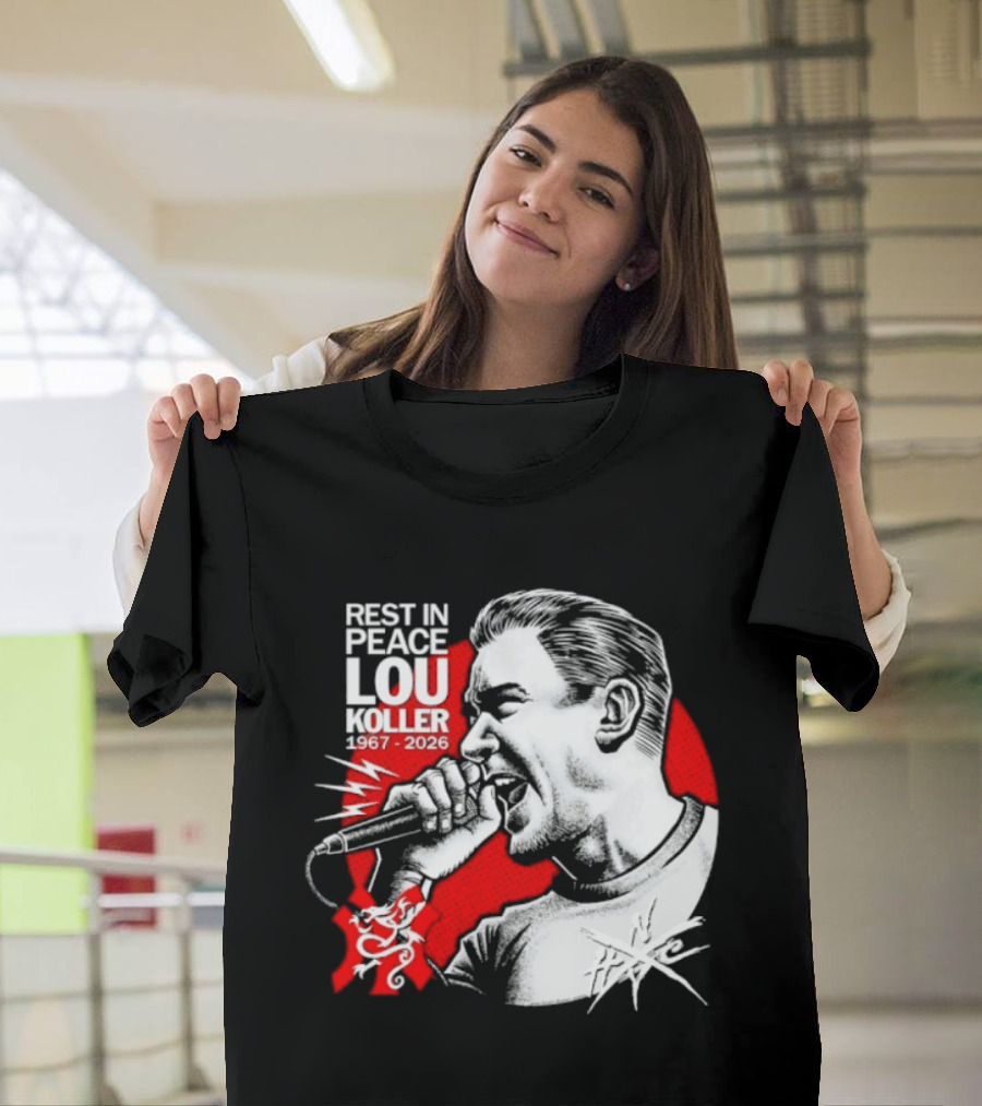 Rest In Peace Lou Koller 1967 2026 HxC Microphone Art Red And White T-Shirt
