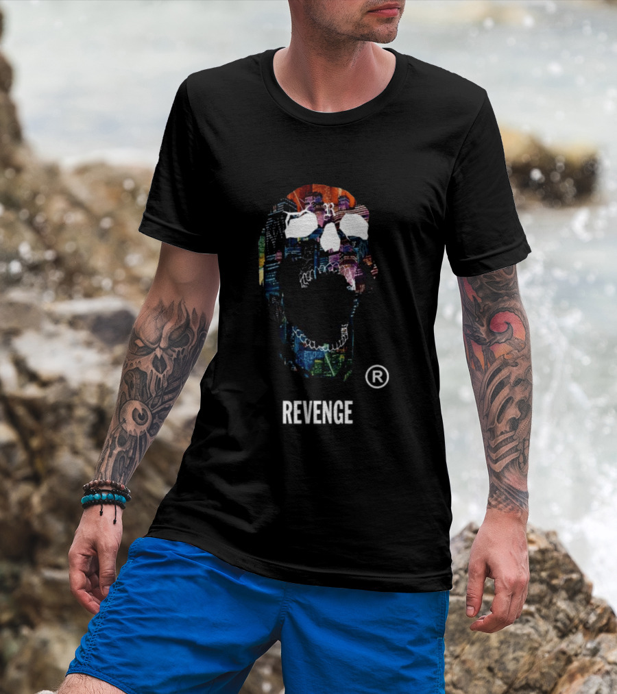 Revenge Neon Skull Cityscape Lights Black T-Shirt
