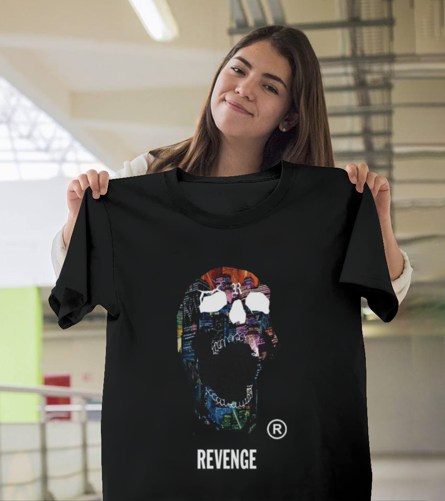 Revenge Neon Skull Cityscape Lights Black T-Shirt