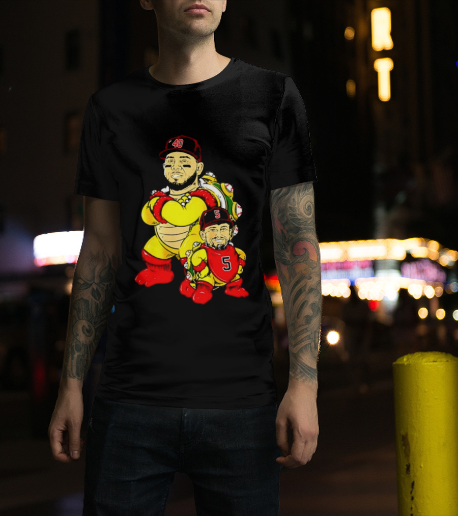 St Louis Cardinals Yadier Molina Albert Pujols Bowser Caricature 40 5 Red Cap T-Shirt