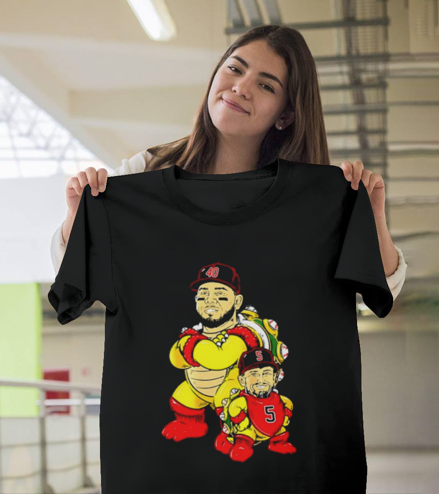 St Louis Cardinals Yadier Molina Albert Pujols Bowser Caricature 40 5 Red Cap T-Shirt
