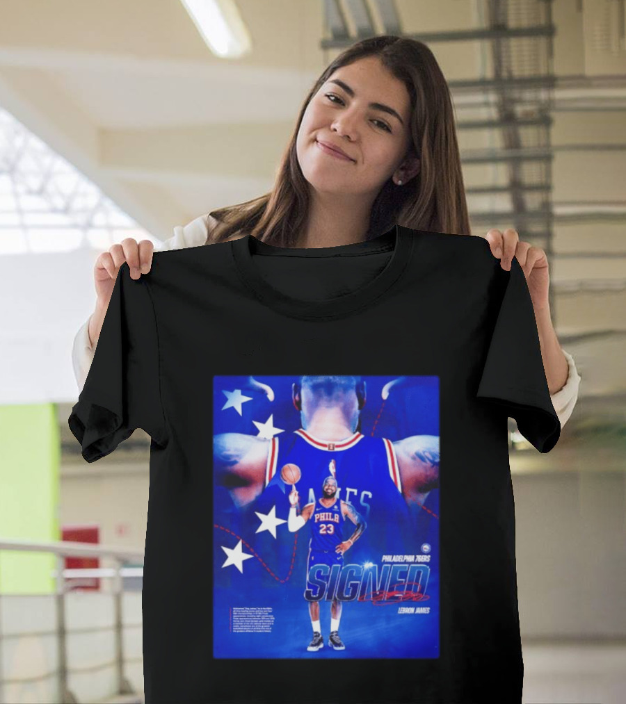 Philadelphia 76ers LeBron James Signed NBA 23 Stars T-Shirt