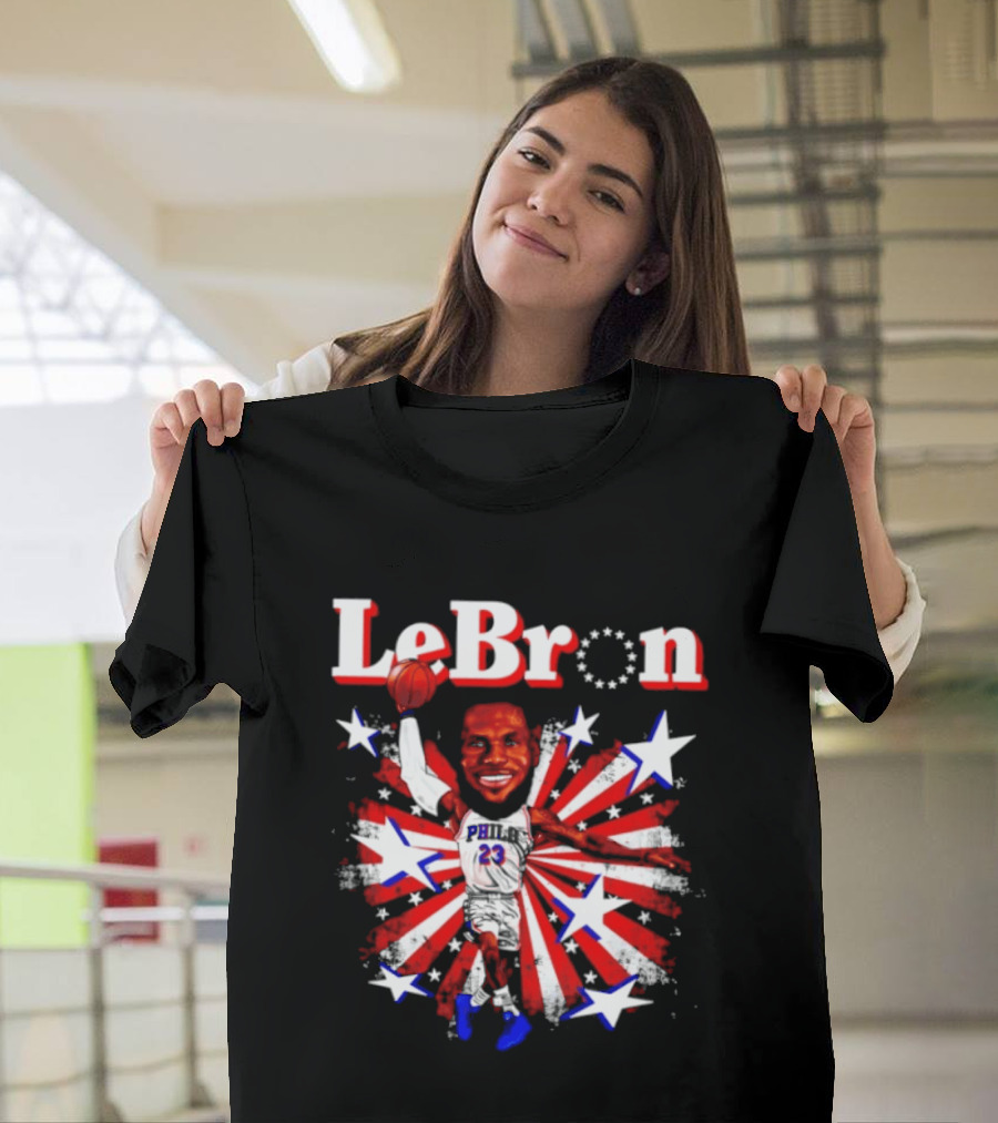 LeBron Stars PH 23 Basketball Caricature 76ers Red White Blue T-Shirt