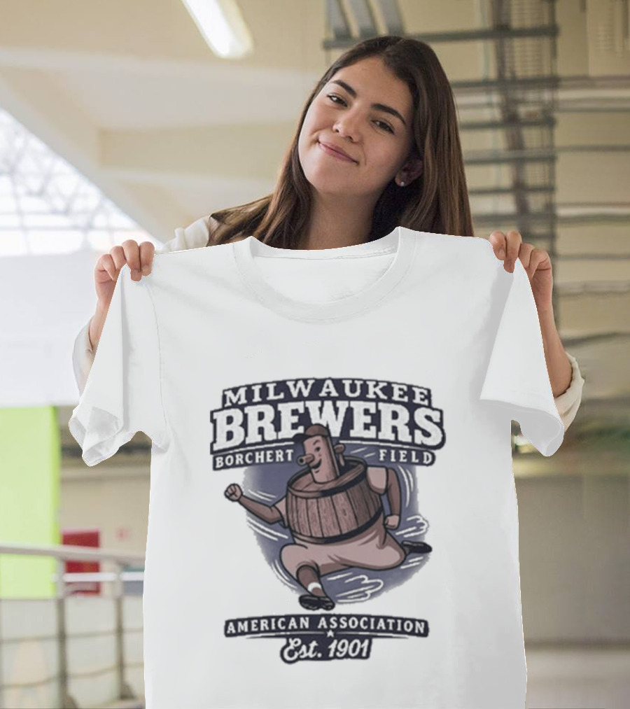 Milwaukee Brewers Borchert Field Running Barrelman American Association 1944 Team T-Shirt
