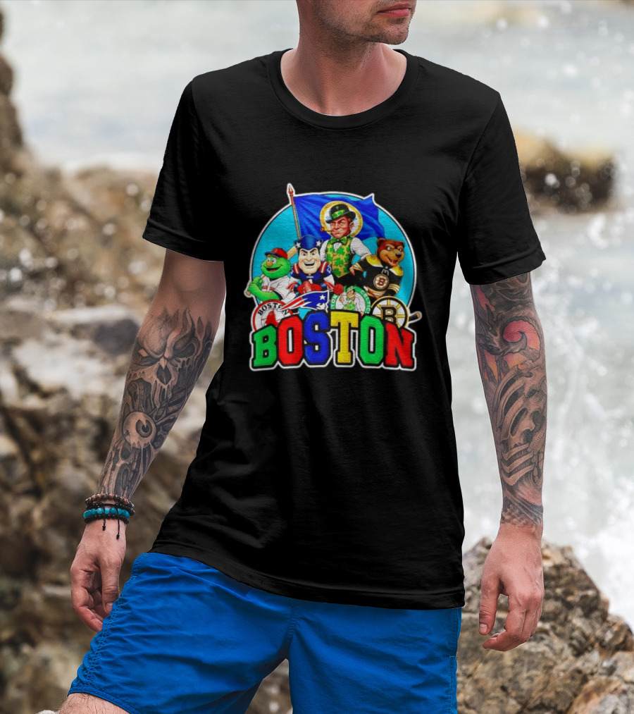 Boston Red Sox Patriots Celtics Bruins Mascots Characters T-Shirt