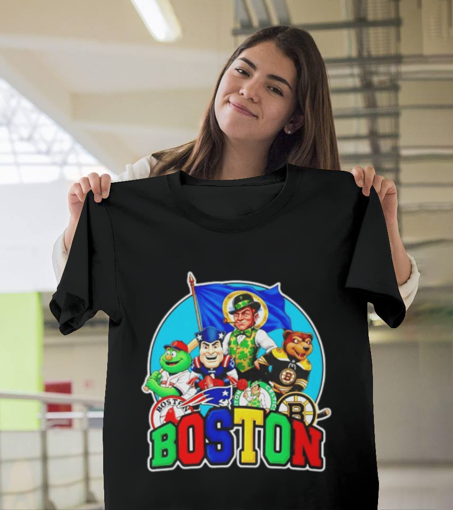 Boston Red Sox Patriots Celtics Bruins Mascots Characters T-Shirt