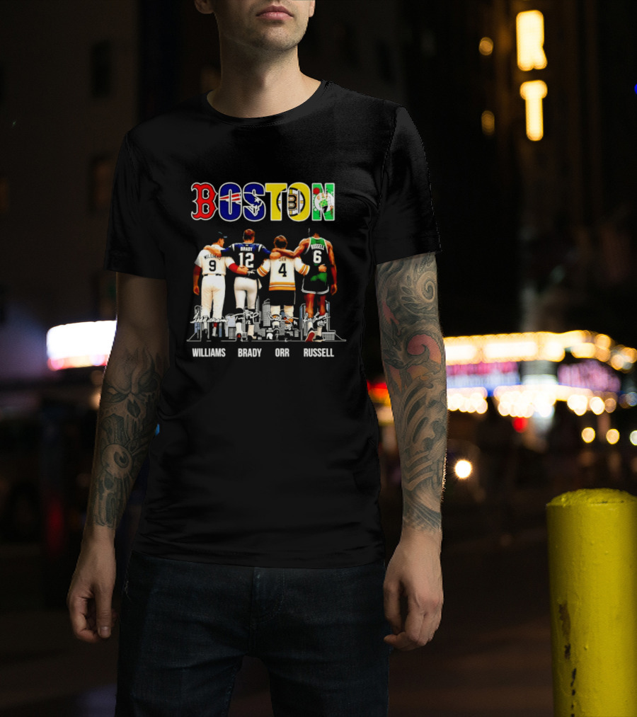 Boston Red Sox Patriots Bruins Celtics Williams Brady Orr Russell T-Shirt