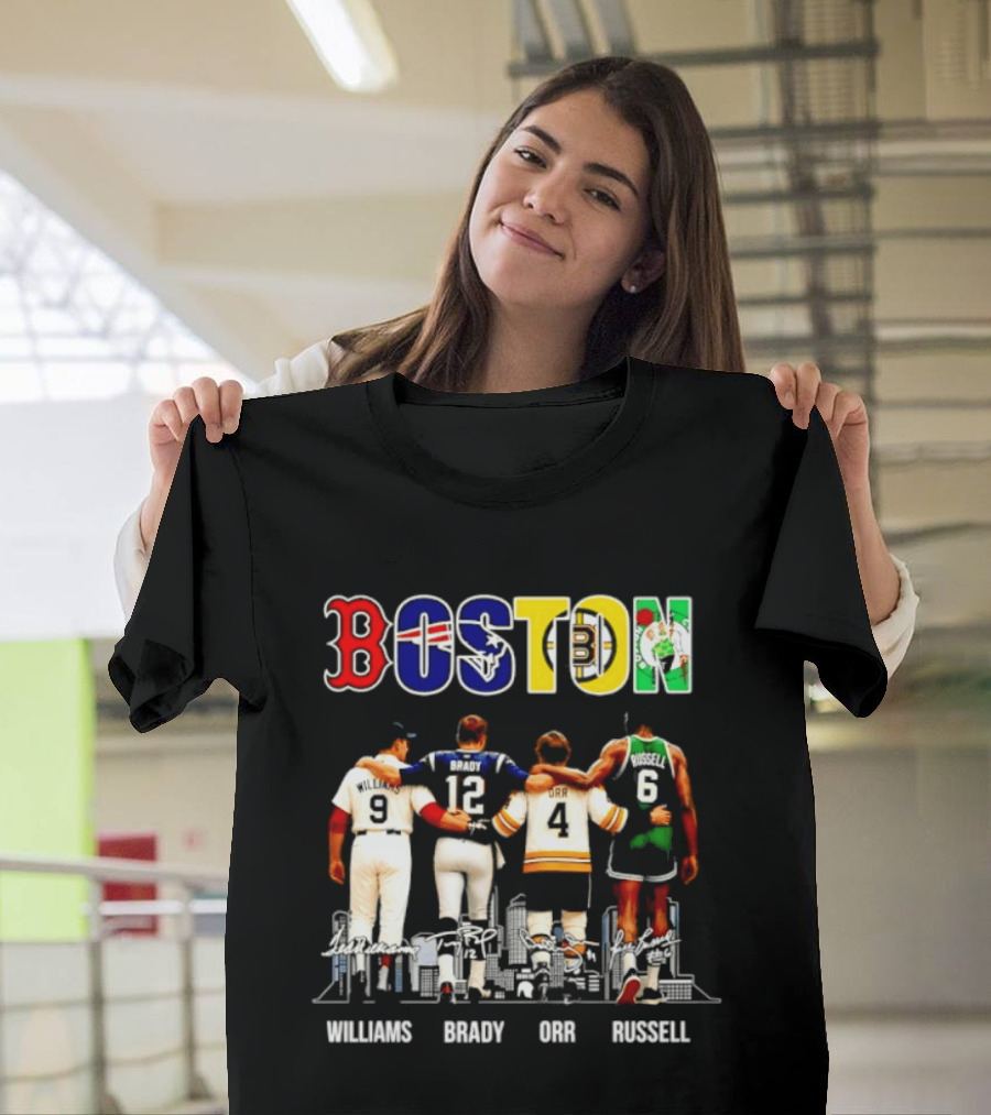 Boston Red Sox Patriots Bruins Celtics Williams Brady Orr Russell T-Shirt