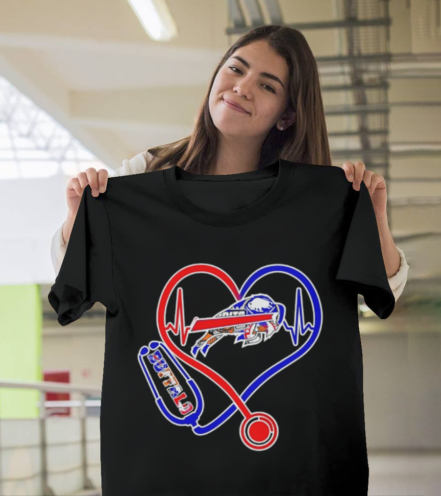 Buffalo Bills Sabres Heartbeat Stethoscope Red White Blue T-Shirt