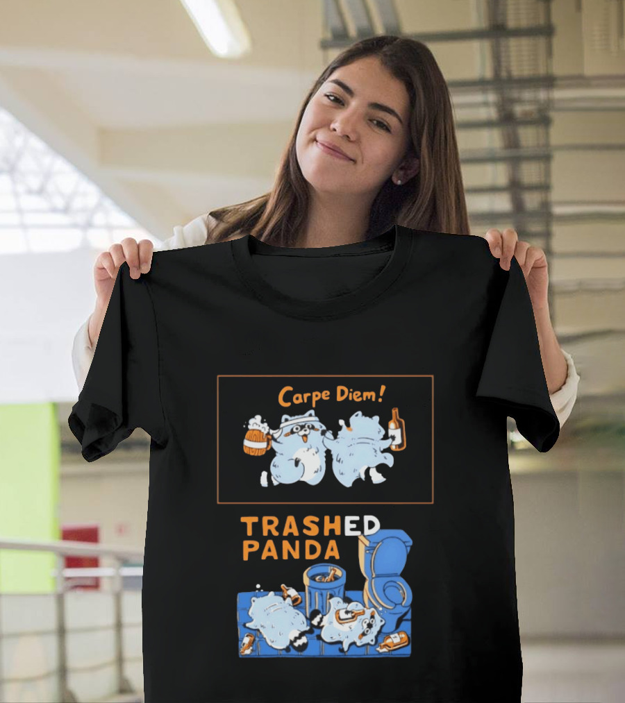 Carpe Diem Trashed Panda Raccoon Beer And Toilet Humor T-Shirt
