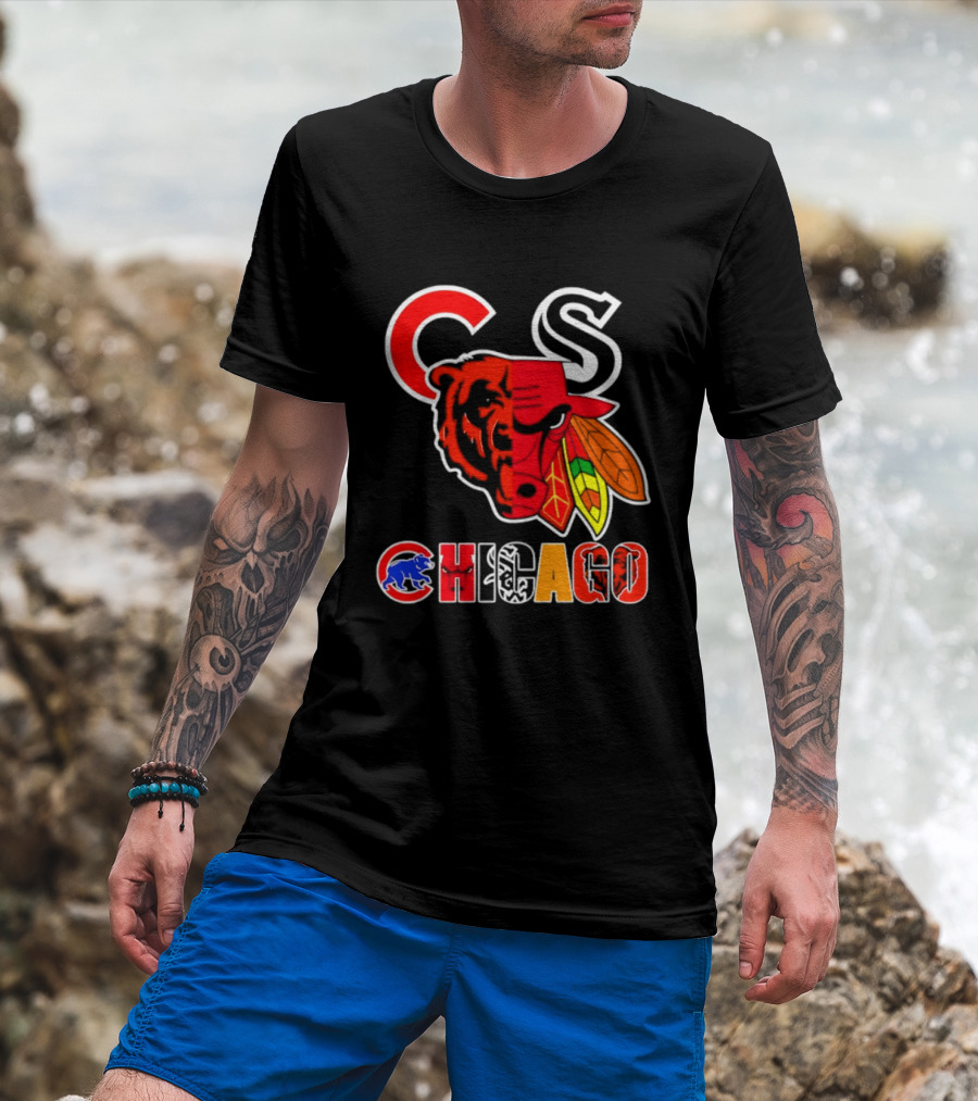 Chicago Bears Bulls Blackhawks Cubs White Sox Sports Team Collage T-Shirt