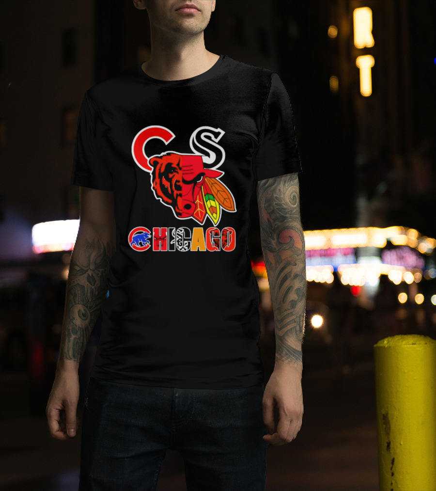 Chicago Bears Bulls Blackhawks Cubs White Sox Sports Team Collage T-Shirt