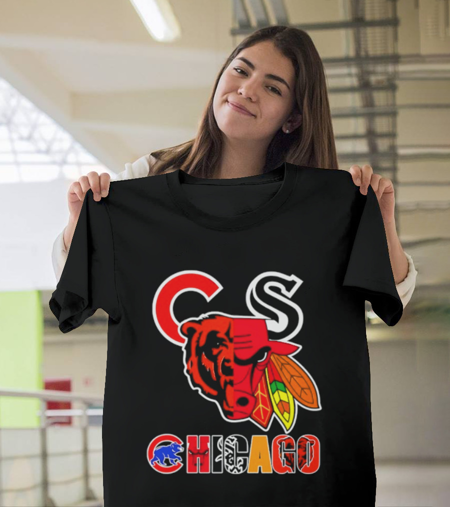 Chicago Bears Bulls Blackhawks Cubs White Sox Sports Team Collage T-Shirt