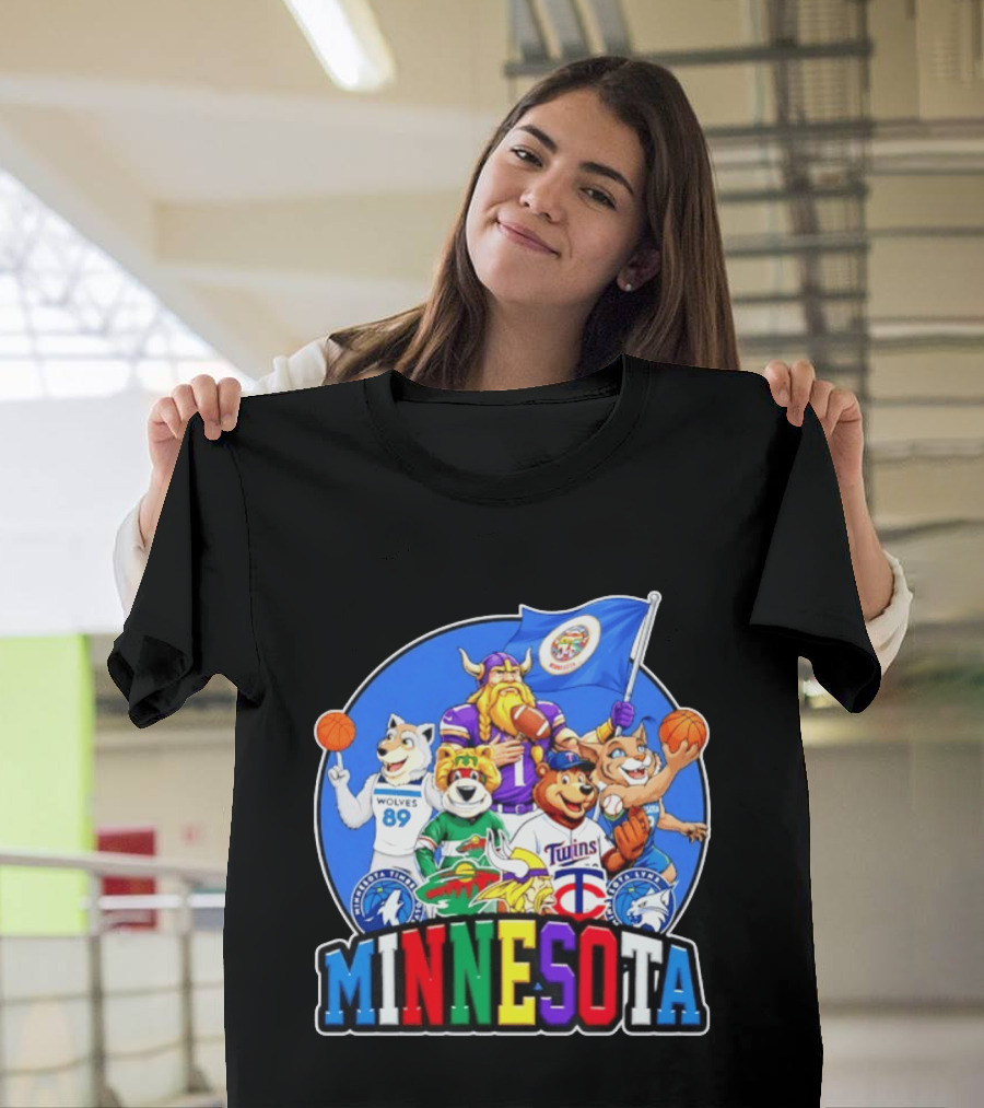 Minnesota Vikings Timberwolves Wild Twins Lynx Mascots And Logos Collection T-Shirt