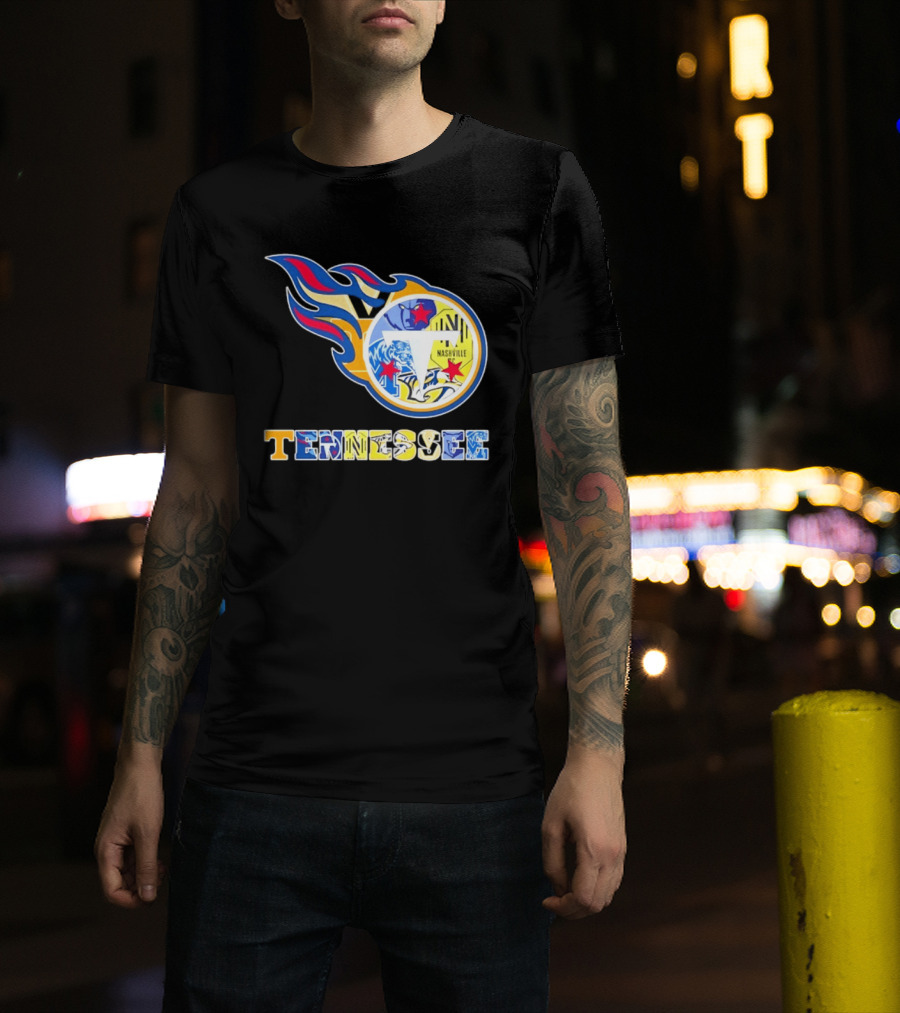 Tennessee Titans Nashville Predators Memphis Grizzlies Nashville SC Logos Mashup T-Shirt
