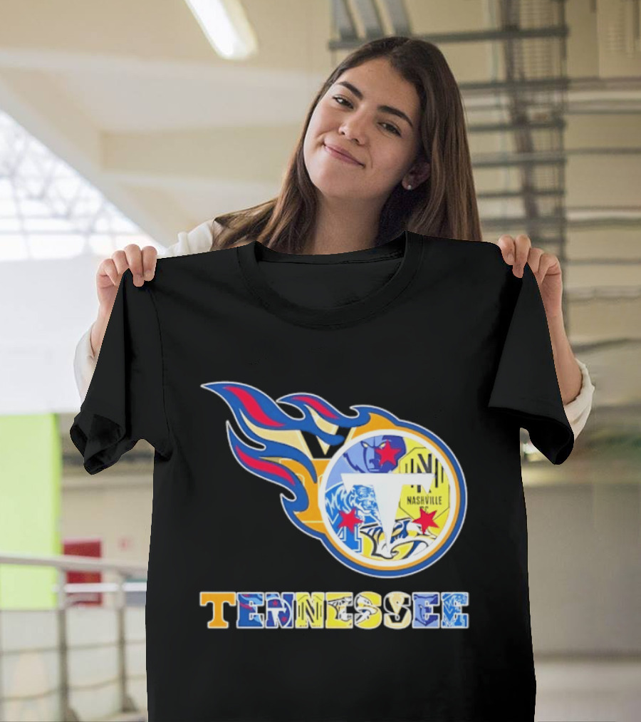 Tennessee Titans Nashville Predators Memphis Grizzlies Nashville SC Logos Mashup T-Shirt