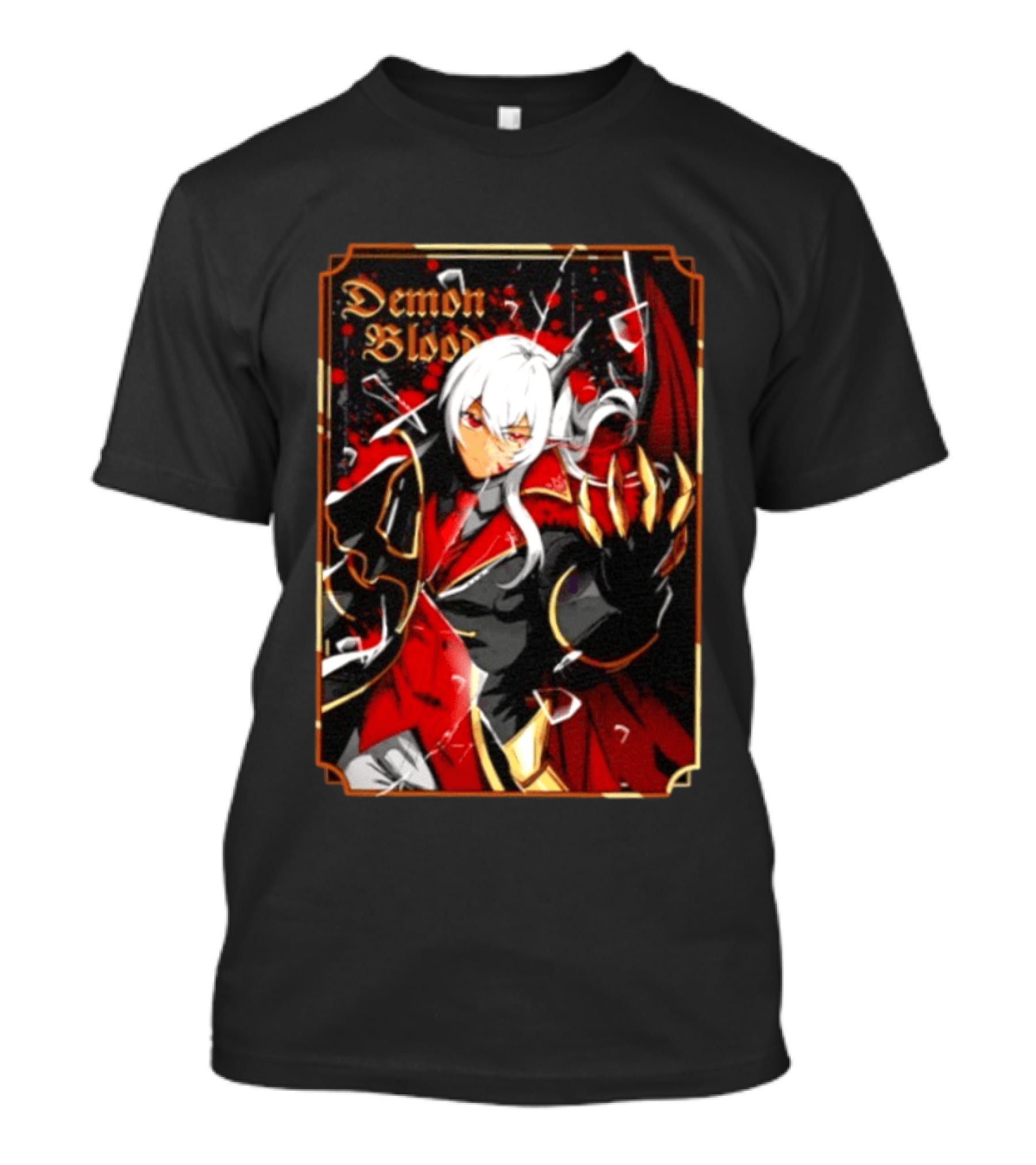 Demon Blood Anime Fantasy Dark Character Design With White Hair And Red Accents T-Shirt