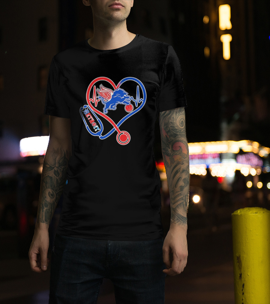 Detroit Heartbeat Stethoscope Lion Playing Basketball T-Shirt