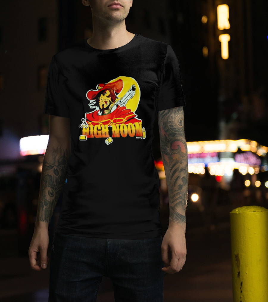 It's High Noon Cowboy With Red Cape And Pistol In Front Of Yellow Sun T-Shirt