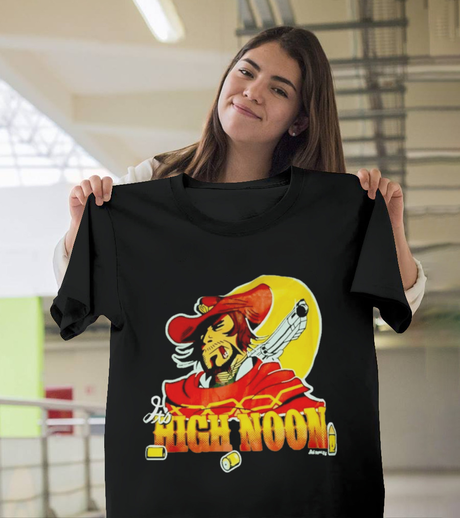 It's High Noon Cowboy With Red Cape And Pistol In Front Of Yellow Sun T-Shirt