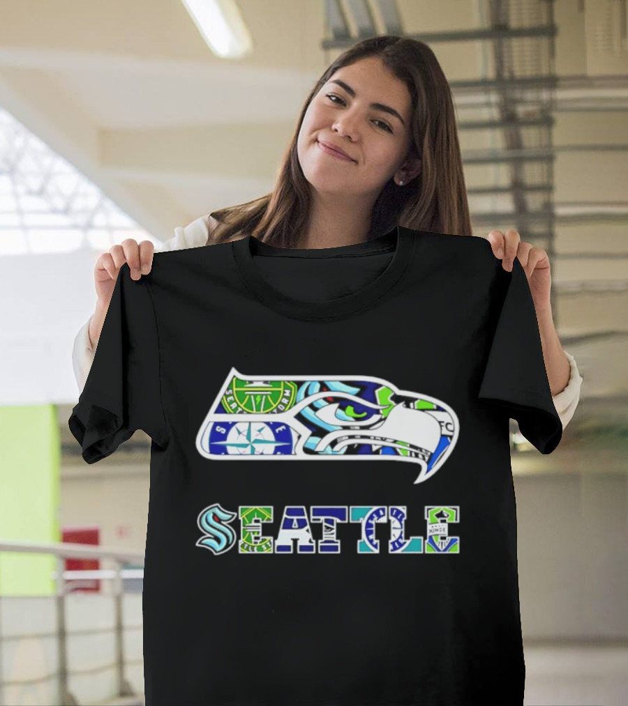 Seattle Seahawks Mariners Kraken Sounders Collage T-Shirt
