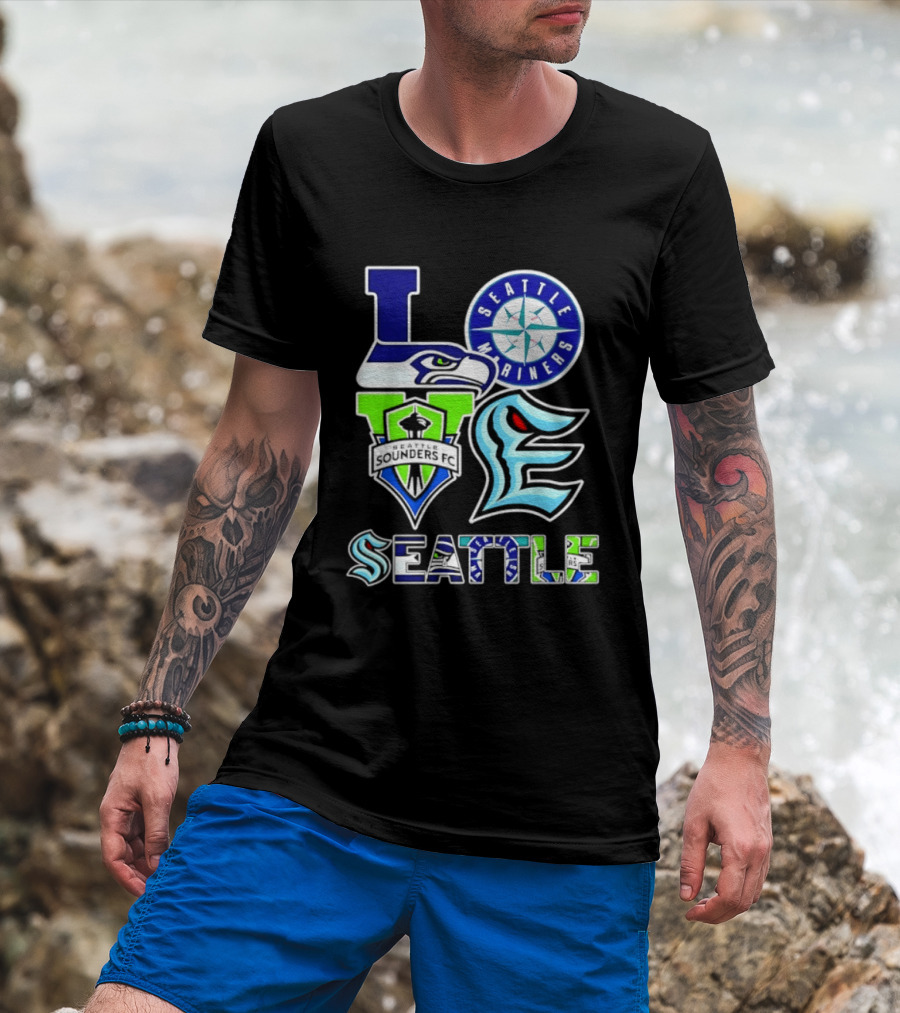 Love Seattle Seahawks Mariners Sounders FC Kraken T-Shirt