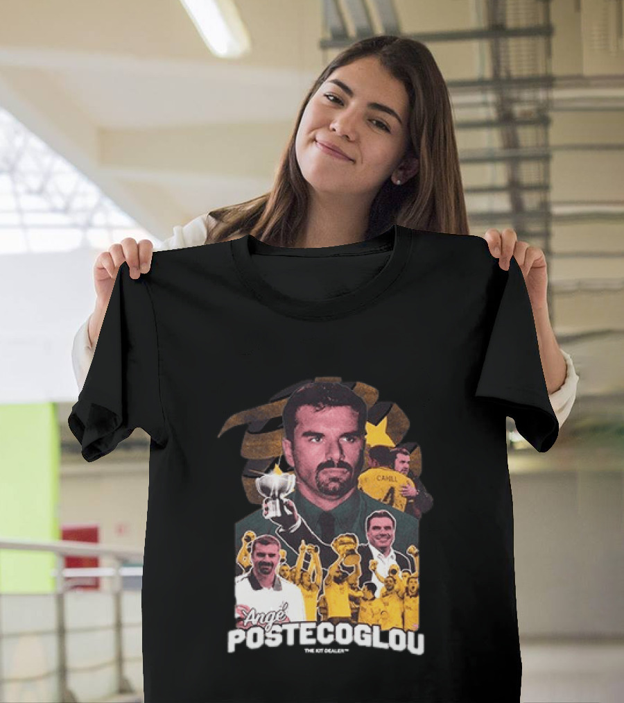 Ange Postecoglou Celebratory Moments With Trophy And Team T-Shirt