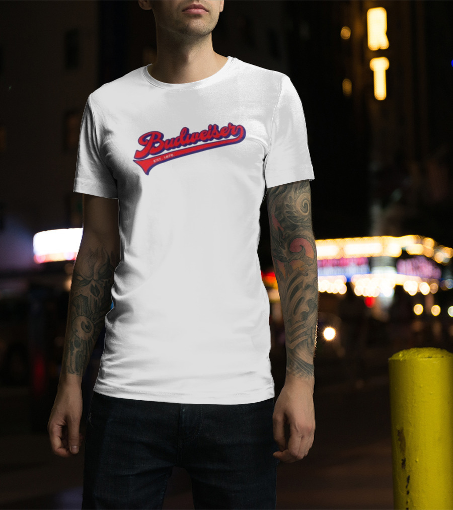 Budweiser Baseball Script Logo Retro Style Beer Shop T-Shirt
