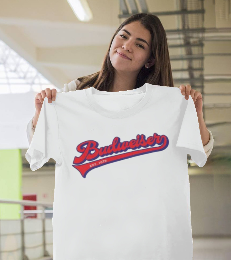 Budweiser Baseball Script Logo Retro Style Beer Shop T-Shirt