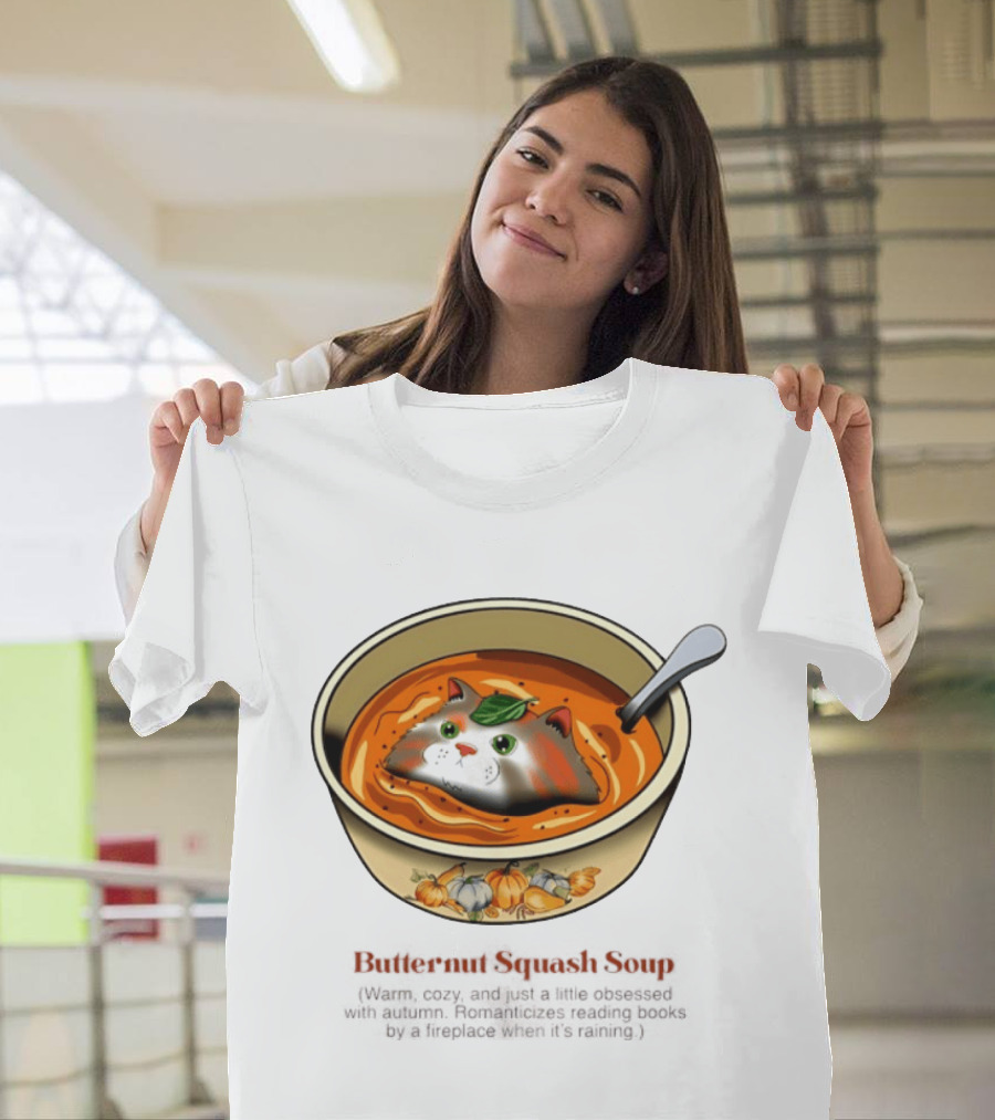 Butternut Squash Soup Cat Floating Whiskers Bowl T-Shirt