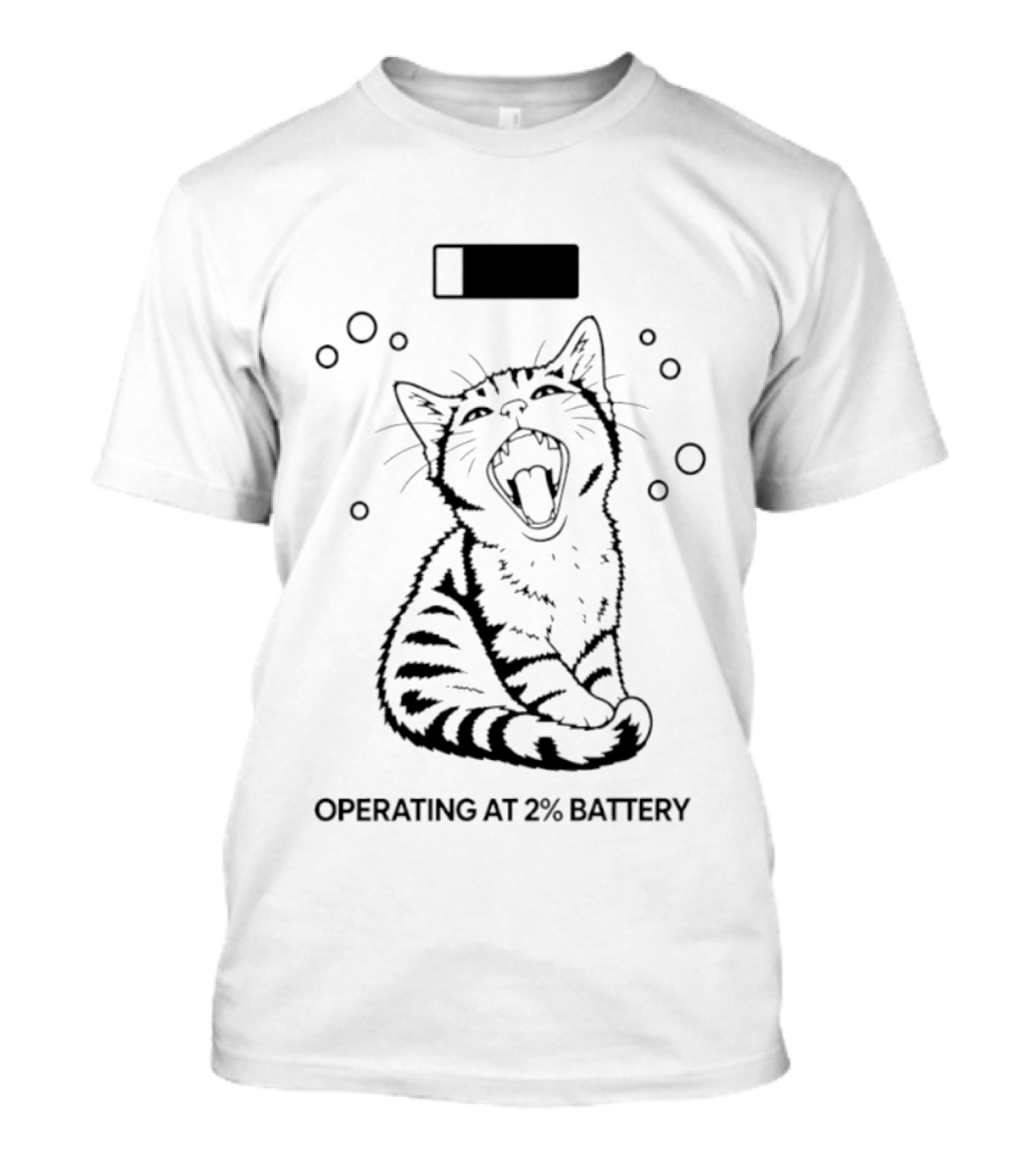 Tired Kitten Yawning Operating At 2% Battery T-Shirt