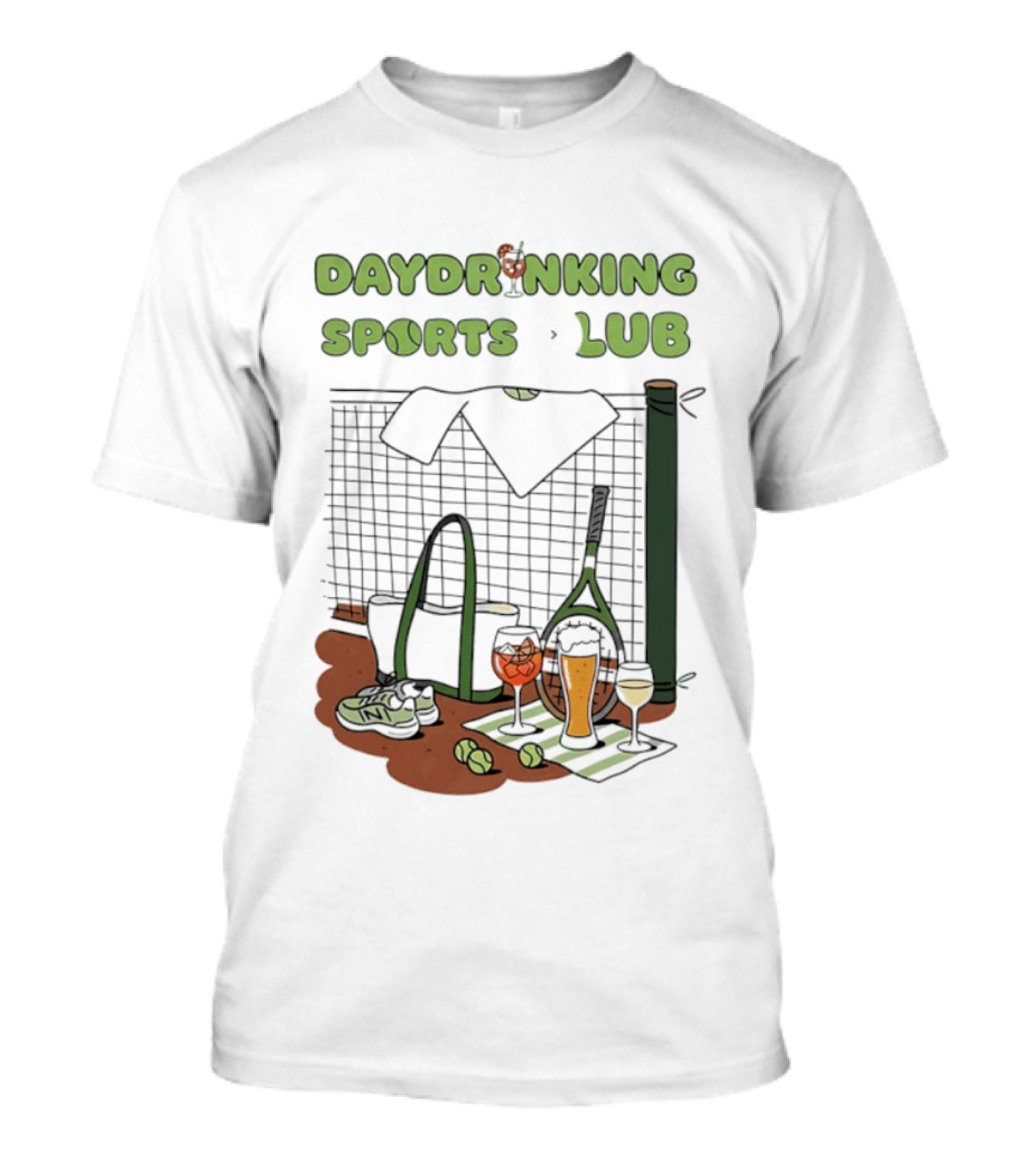 Daydrinking Sports Club Tennis Gear And Cocktails T-Shirt