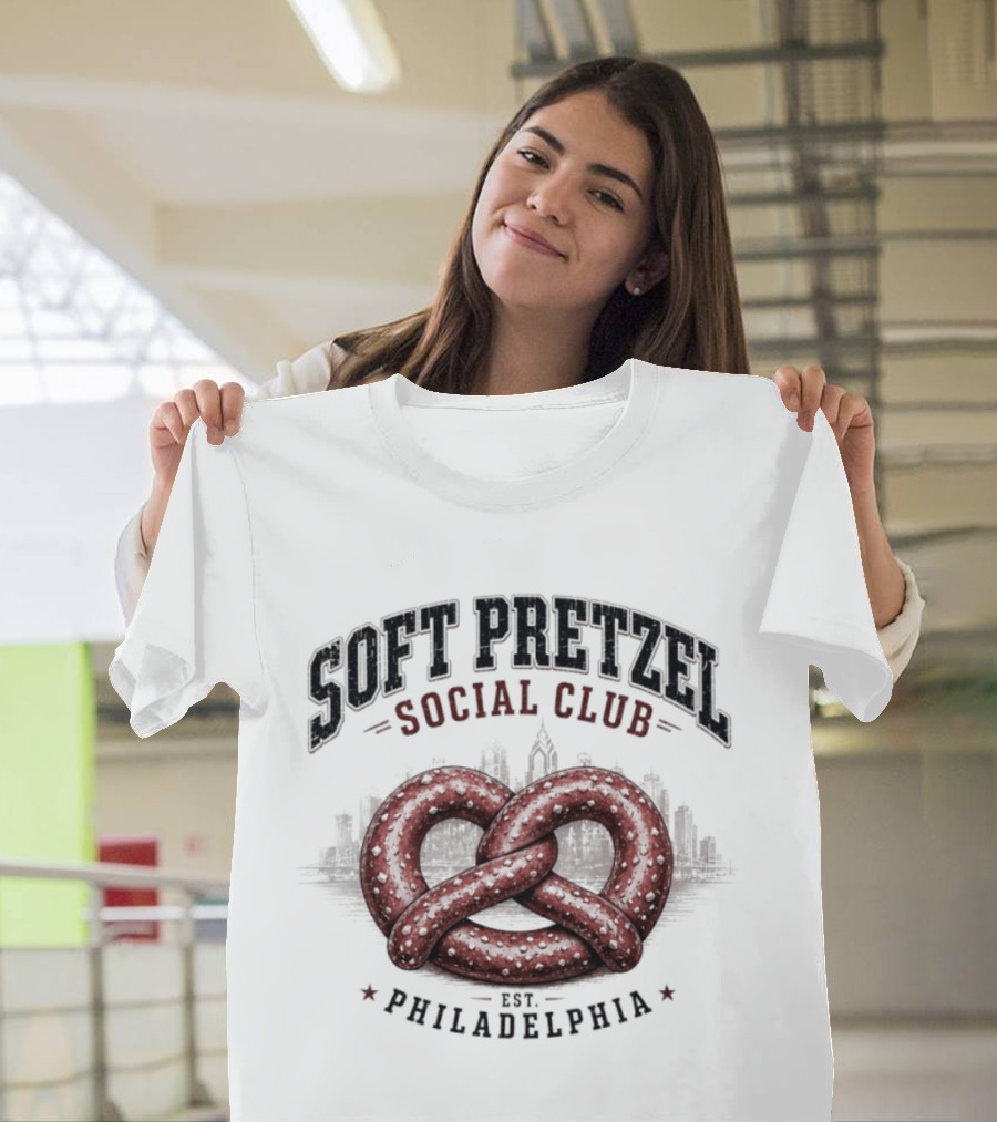 Soft Pretzel Social Club Philadelphia Skyline Est. Philadelphia T-Shirt