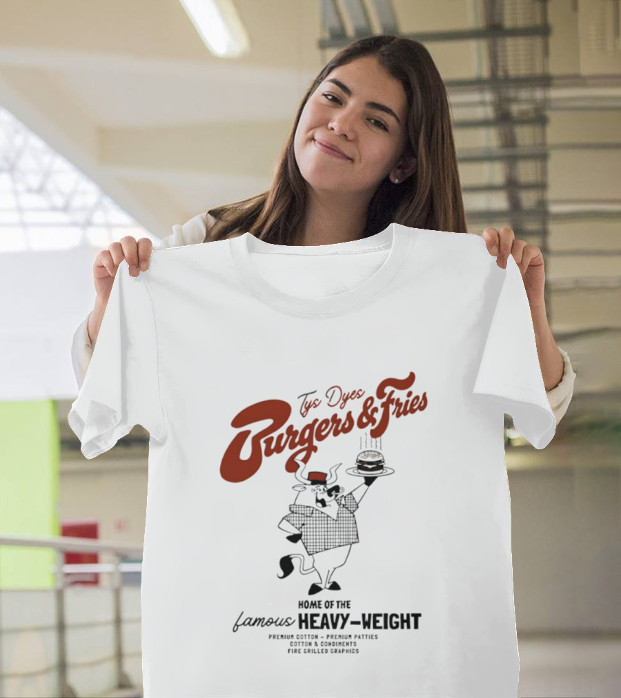 Tys Dyes Burgers And Fries Home Of The Famous Heavy Weight Premium Cotton Vintage Checkerboard Funk Grilled Goodness T-Shirt
